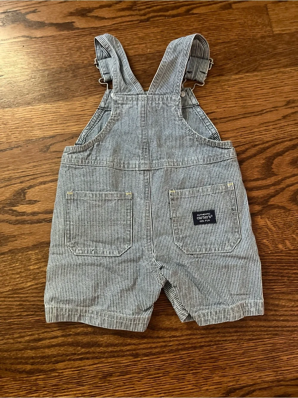 Vintage Carter’s Striped Blue Baby Overalls with Tractor Patch